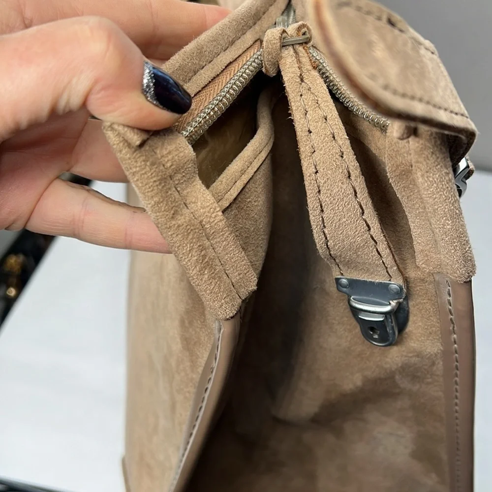 Hartmann Luggage Large Structured Tan Suede Zip Top Shoulder Travel Bag